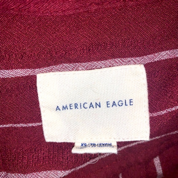 American Eagle Women’s Striped Button Up, Tie Front Long Sleeve Tee. - Picture 3 of 3